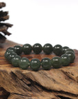 Baikalla Forest-Green Nephrite Jade Large Round Bead Bracelet (12.1mm)