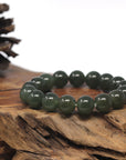 Baikalla Forest-Green Nephrite Jade Large Round Bead Bracelet (12.1mm)