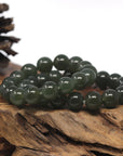 Baikalla Forest-Green Nephrite Jade Large Round Bead Bracelet (12.1mm)