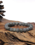 Baikalla Black & Grey Wuji Genuine Jadeite Jade Round Bead Bracelet (8mm)
