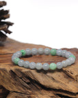 Baikalla Grey-Lavender & Apple-Green Genuine Jadeite Jade Round Bead Bracelet (7.3mm)