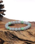 Baikalla Grey-Lavender & Apple-Green Genuine Jadeite Jade Round Bead Bracelet (7.3mm)