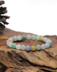 Baikalla Multi-Color Genuine Jadeite Jade Round Bead Bracelet (7.5mm)