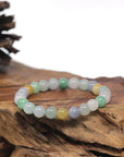 Baikalla Multi-Color Genuine Jadeite Jade Round Bead Bracelet (7.5mm)