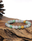 Baikalla Multi-Color Genuine Jadeite Jade Round Bead Bracelet (7.5mm)