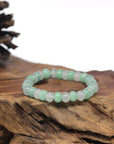 Baikalla Icy White & Green Genuine Jadeite Jade Round Bead Bracelet (7mm)