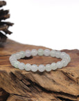 Baikalla Icy White & Light Green Genuine Jadeite Jade Round Bead Bracelet (7.3mm)