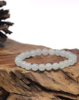 Baikalla Icy White & Light Green Genuine Jadeite Jade Round Bead Bracelet (7.3mm)