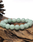 Baikalla Light Apple-Green Genuine Jadeite Jade Large Round Bead Bracelet (12.5mm)