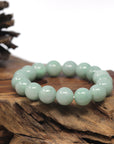Baikalla Light Apple-Green Genuine Jadeite Jade Large Round Bead Bracelet (12.5mm)