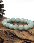 Baikalla Light Apple-Green Genuine Jadeite Jade Large Round Bead Bracelet (12.5mm)