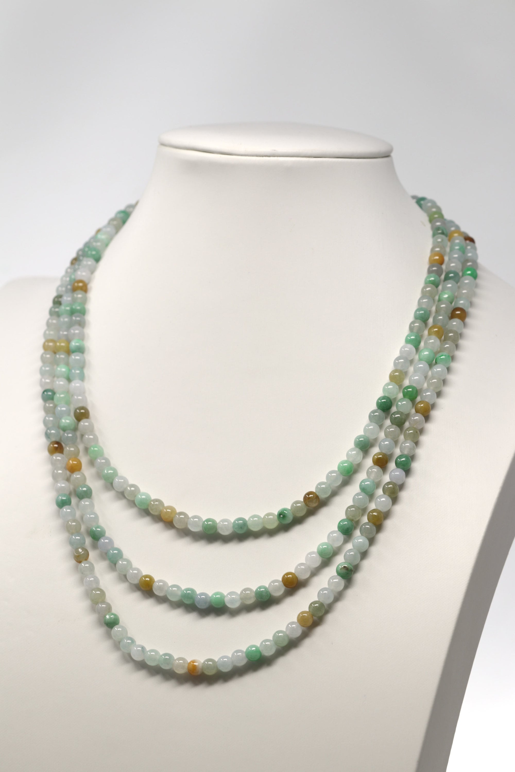 Baikalla Multi-Color Genuine Jadeite Jade Round Bead Necklace (5.5mm)
