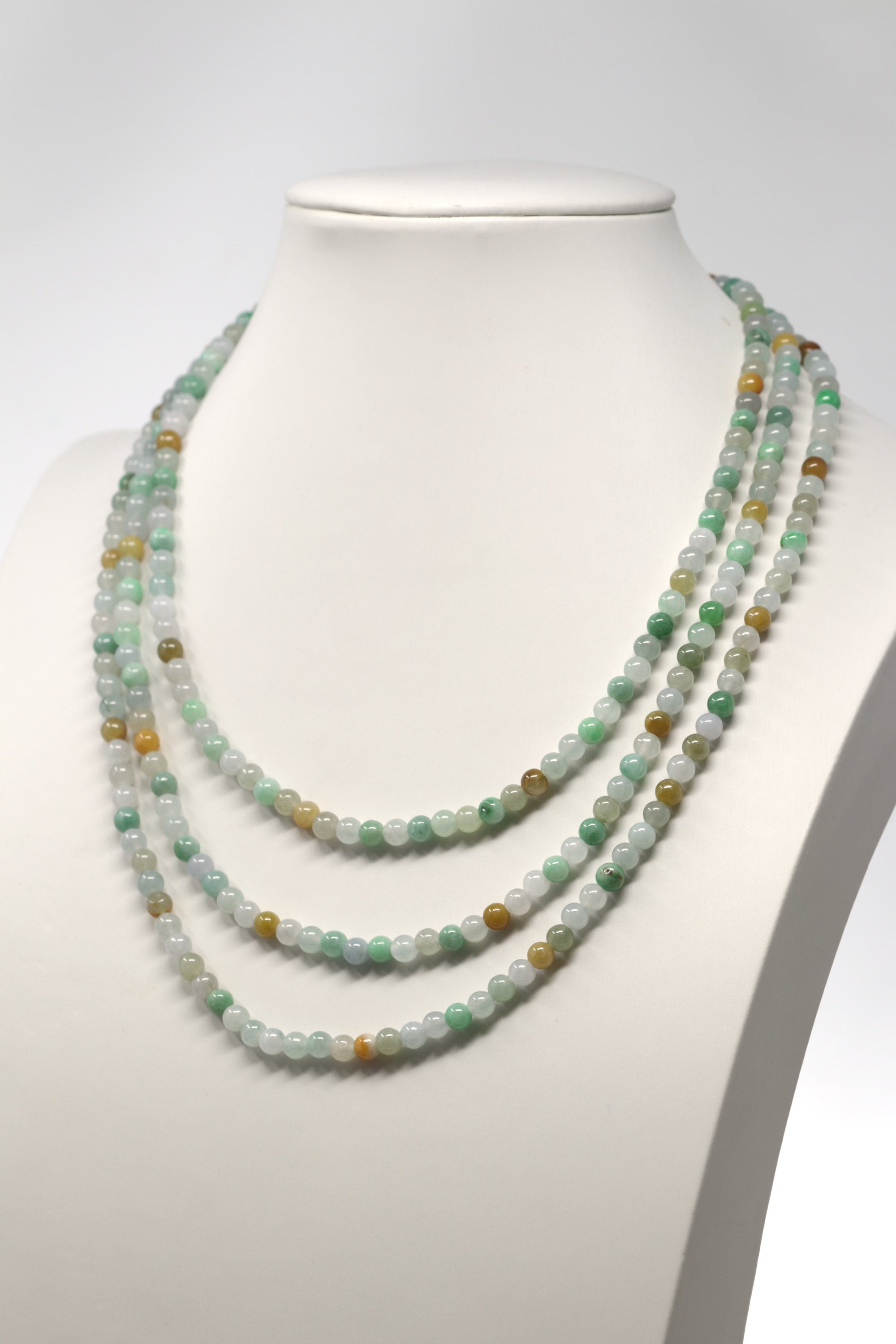 Baikalla Multi-Color Genuine Jadeite Jade Round Bead Necklace (5.5mm)
