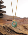 Baikalla Icy Green "Ping An Kou" Jadeite Jade Pendant W/ 18K Yellow Gold Bail & Imperial Jade