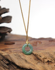 Baikalla Icy Green "Ping An Kou" Jadeite Jade Pendant W/ 18K Yellow Gold Bail & Imperial Jade