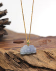 Baikalla Icy Lavender Lotus Jadeite Jade Pendant W/ 18K Yellow Gold Butterfly Bail & Diamonds