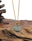 Baikalla Icy Green Lotus Jadeite Jade Pendant W/ 18K Yellow Gold Butterfly Bail & Diamonds