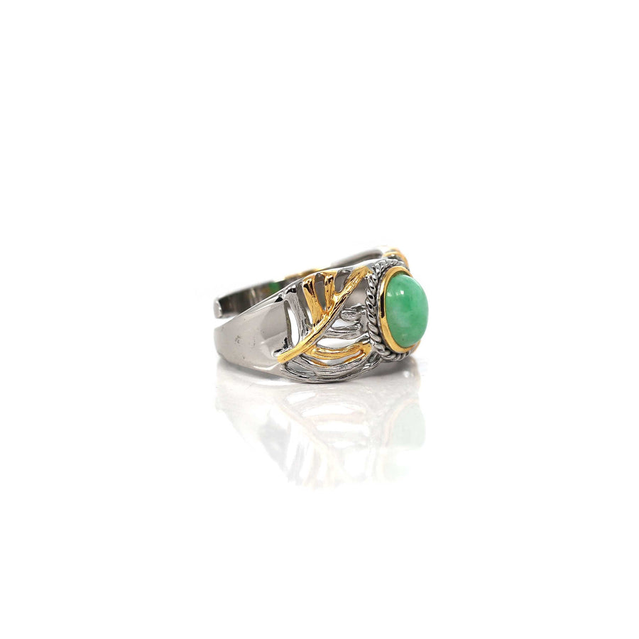 Baikalla Jewelry Jade Ring Baikalla Antique Natural Jadeite Jade Sterling Silver Gold Plated Two Tone Ring
