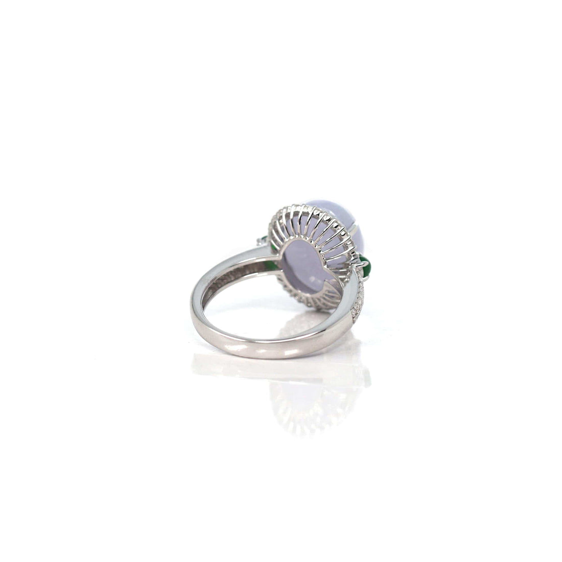 Baikalla Jewelry Jadeite Engagement Ring 18k White Gold Natural Rich Lavender Oval Jadeite Jade Engagement Ring With Diamonds