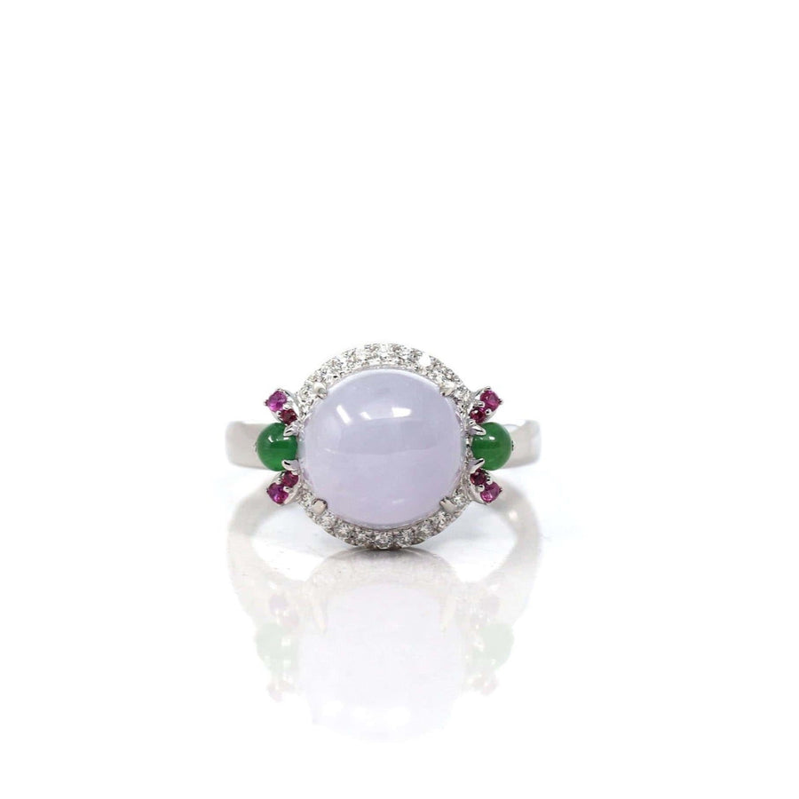 Baikalla Jewelry Jadeite Engagement Ring 5 18k White Gold Natural Rich Lavender Oval Jadeite Jade Engagement Ring With Diamonds