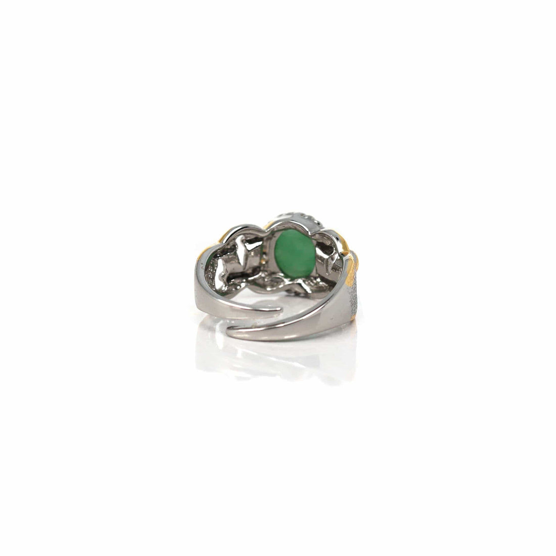Baikalla Jewelry Jade Ring Baikalla Antique Natural Jadeite Jade Sterling Silver Gold Plated Two Tone Ring