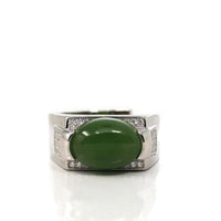 Baikalla Jewelry Jade Ring Baikalla™ Signet Silver Real Oval Green Nephrite Jade Classic Men's Ring