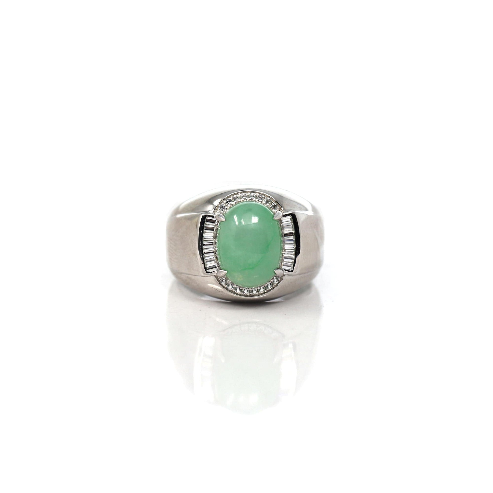 Baikalla Jewelry Jadeite Engagement Ring Baikalla™ Sterling Silver Genuine Green Jadeite Jade Men's Ring