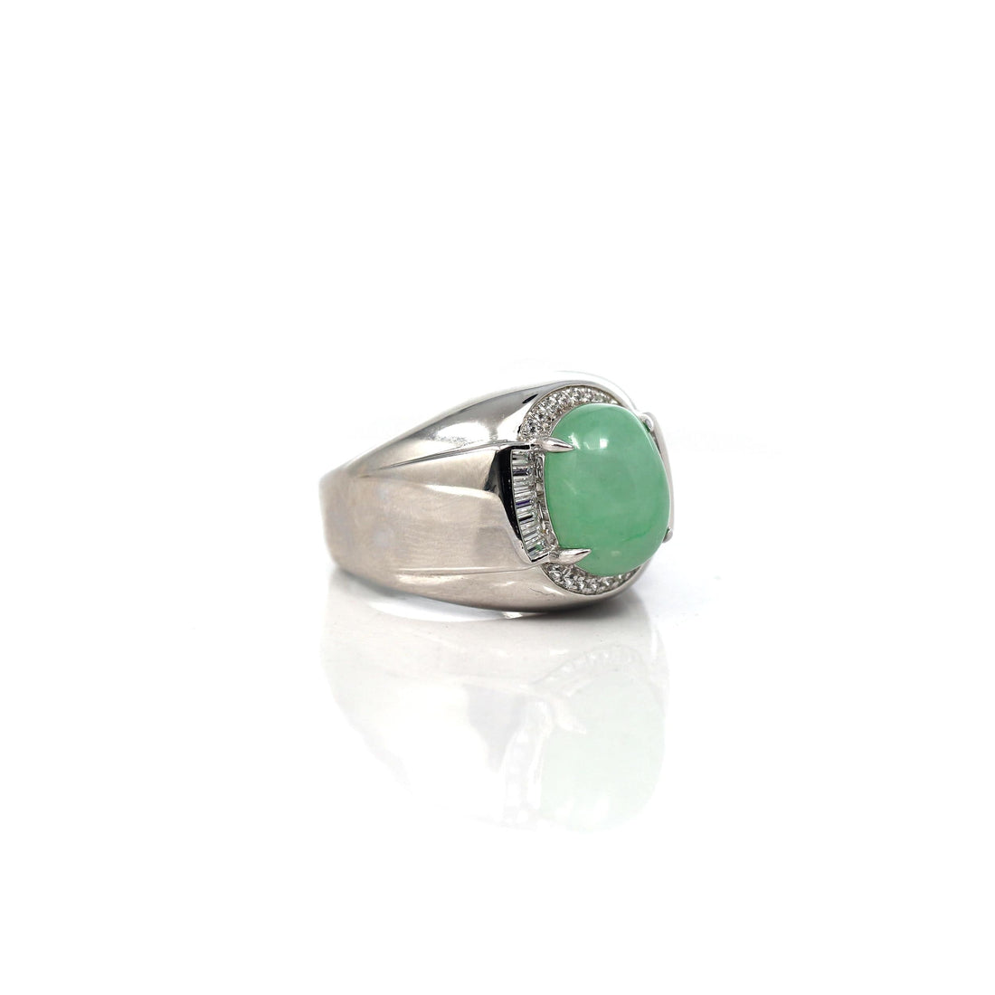 Baikalla Jewelry Jadeite Engagement Ring Baikalla™ Sterling Silver Genuine Green Jadeite Jade Men's Ring