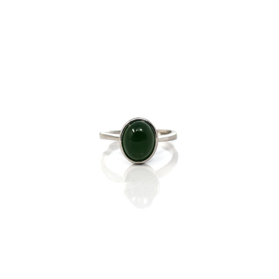 Baikalla Jewelry Jade Ring Baikalla™ "Classic Oval" Sterling Silver Real Green Nephrite Jade Classic Ring For Her