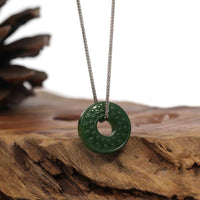 Baikalla Jewelry Jade Pendant Necklace Silver Wheat Chain Baikalla™ "Good Luck Button" Necklace Real Green Nephrite Jade Lucky KouKou Donut Pendant Necklace
