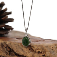 Baikalla Jewelry Nephrite Jade Necklace Genuine Green Nephrite Jade Tear Drop Pendant Necklace With CZ