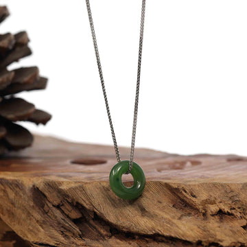 Baikalla Jewelry Jade Pendant Necklace "Good Luck Button" Necklace Green Nephrite Jade Pendant For Men