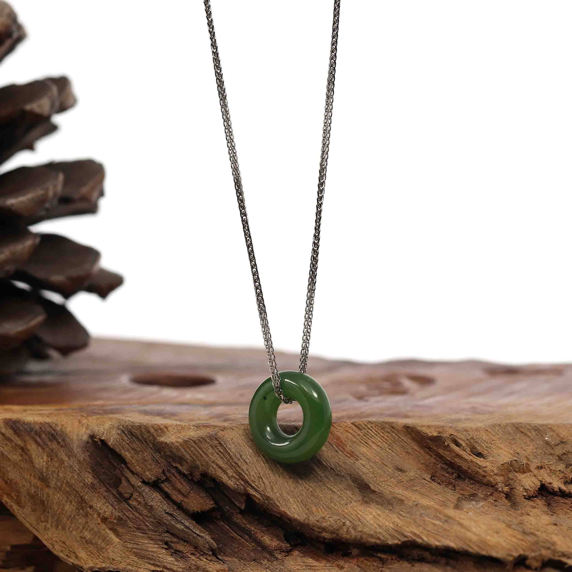 Baikalla Jewelry Jade Pendant Necklace "Good Luck Button" Necklace Green Nephrite Jade Pendant For Men