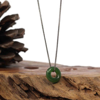 Baikalla Jewelry Jade Pendant Necklace "Good Luck Button" Necklace Green Nephrite Jade Pendant For Men