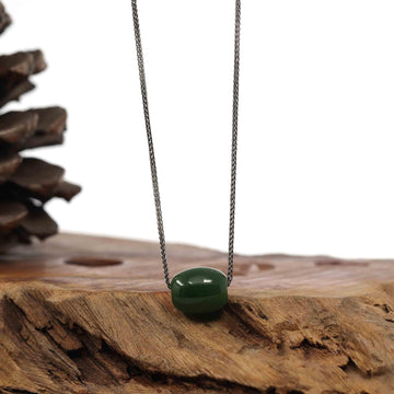 Baikalla Jewelry Jade Pendant Necklace Sterling Silver Chain Baikalla™ "Good Luck Button" Necklace Nephrite Green Jade Lucky TongTong Pendant Necklace