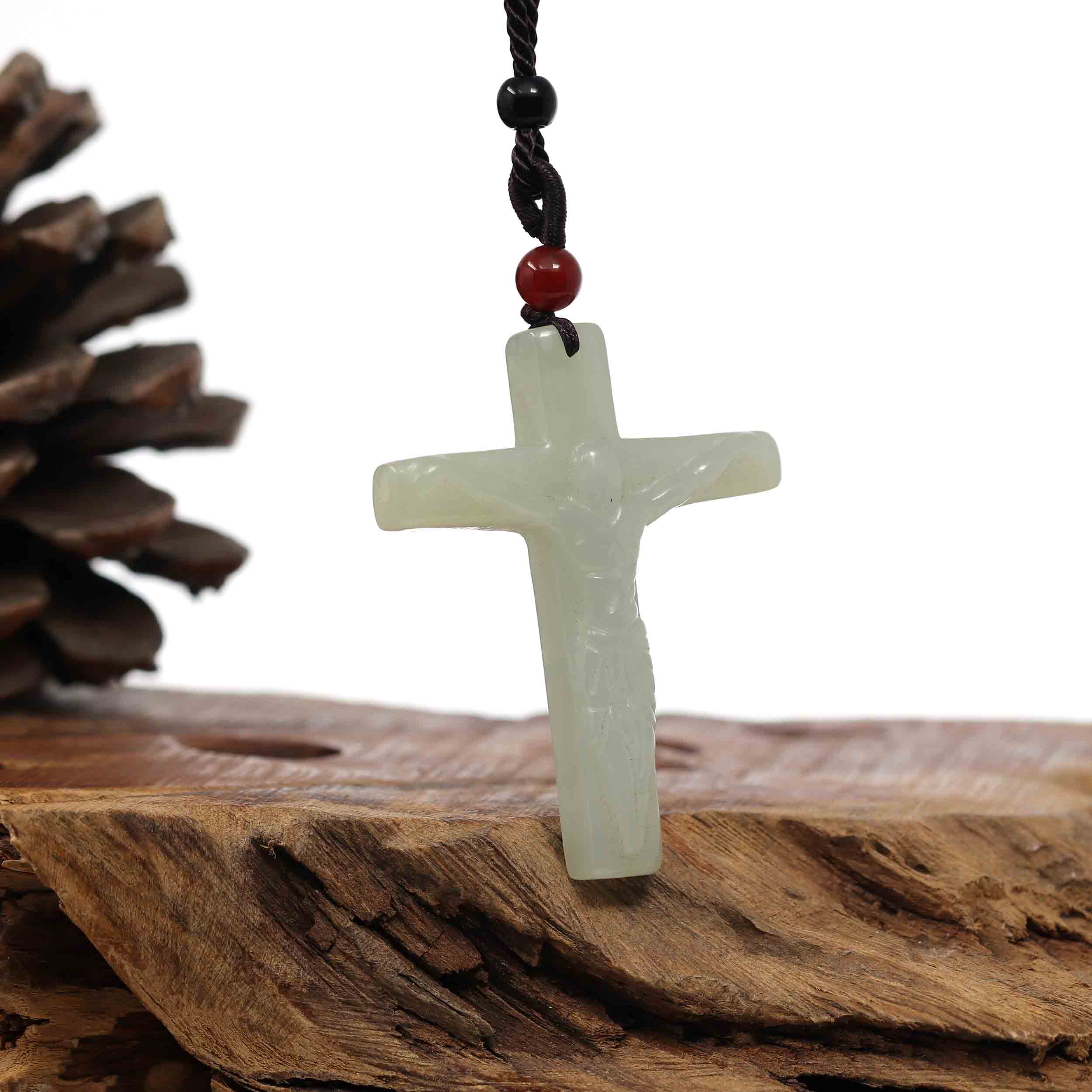 Baikalla Natural White Nephrite Jade Cross Pendant For Men – BKLA