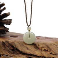 Baikalla Jewelry Jade Pendant Necklace "Ping An Kou" "Love" White Nephrite Jade Lucky KouKou Pendant Necklace