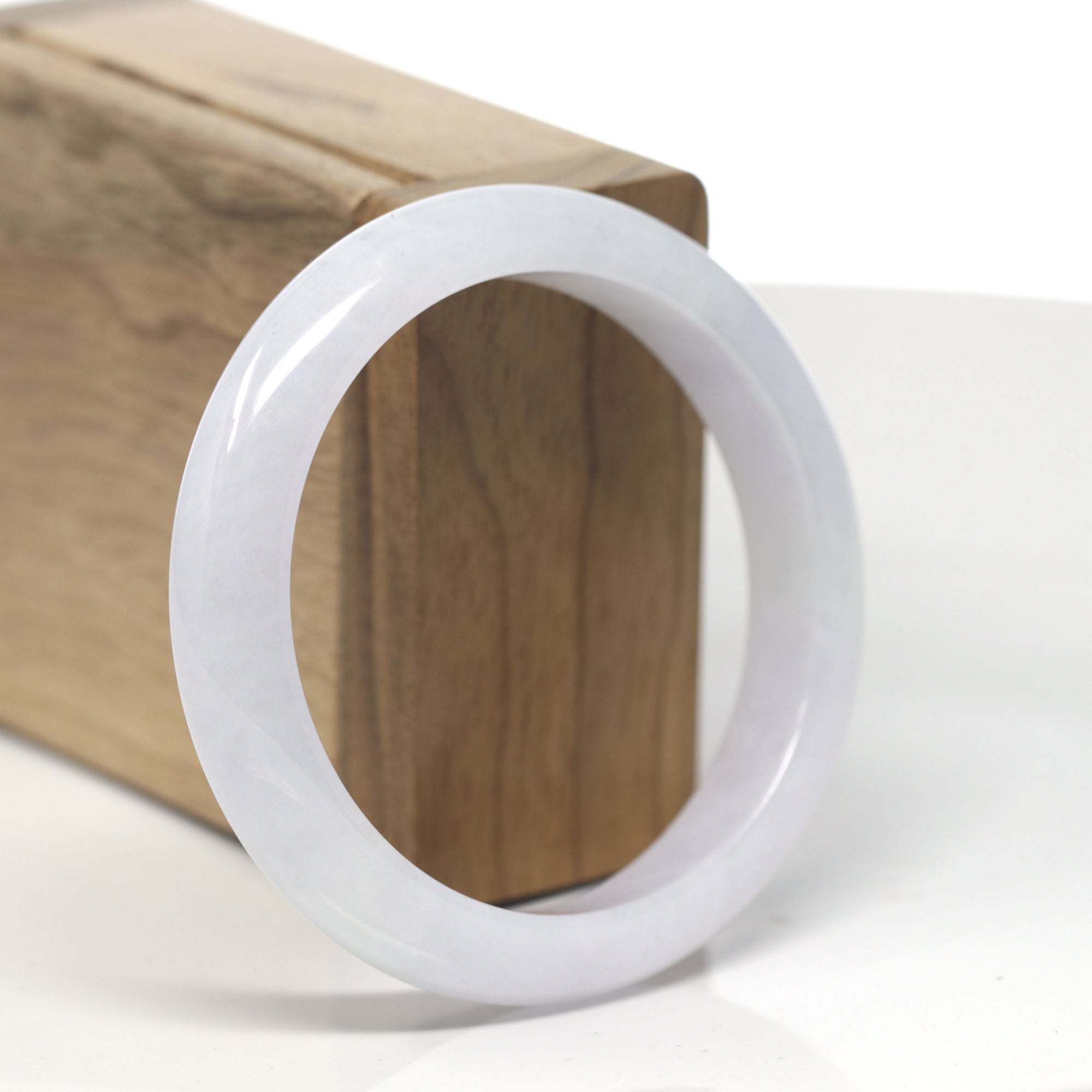 Baikalla White-Lavender Jadeite Jade &quot;Half Round&quot; Bangle Bracelet (57.5mm) 