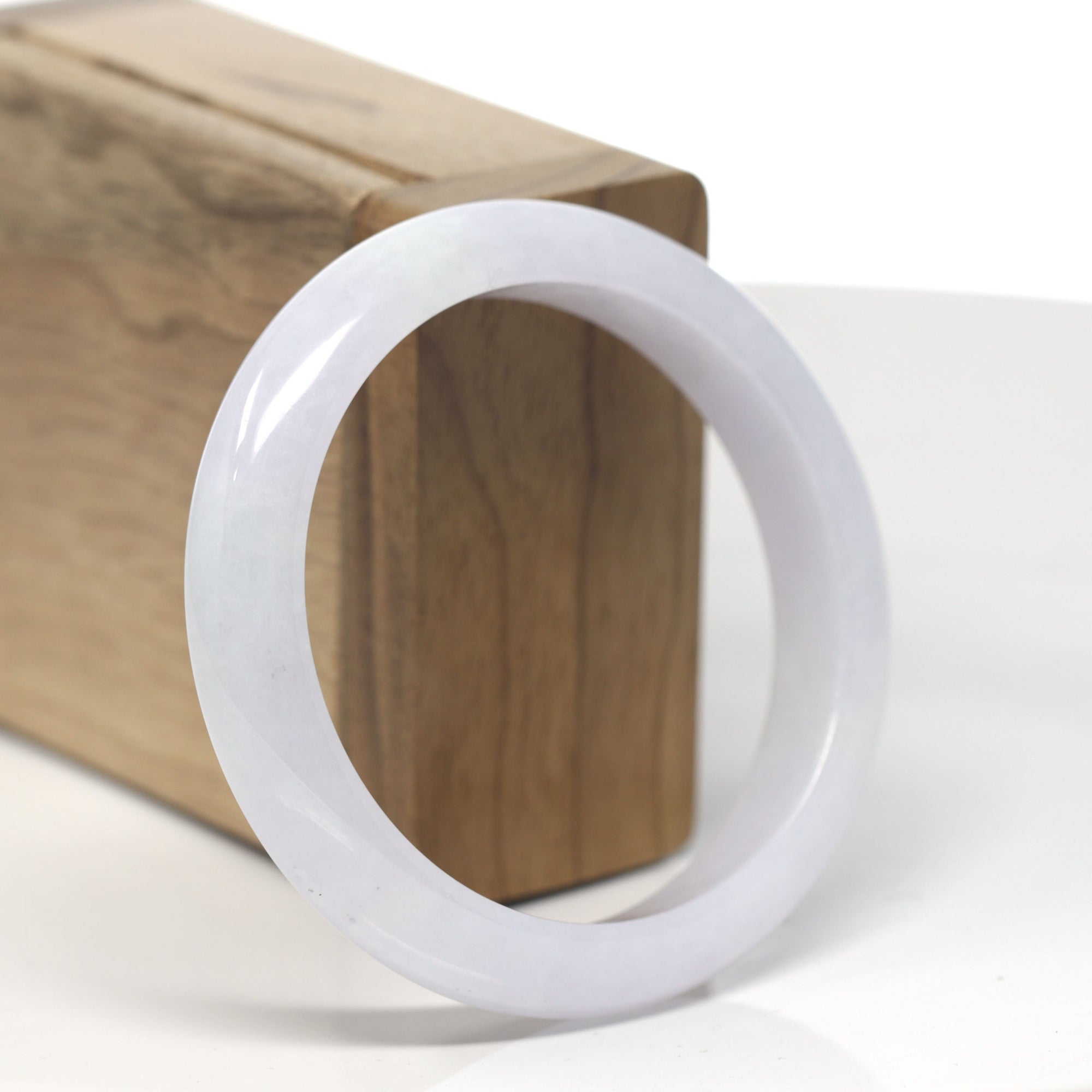 Baikalla White-Lavender Jadeite Jade &quot;Half Round&quot; Bangle Bracelet (57.5mm) 