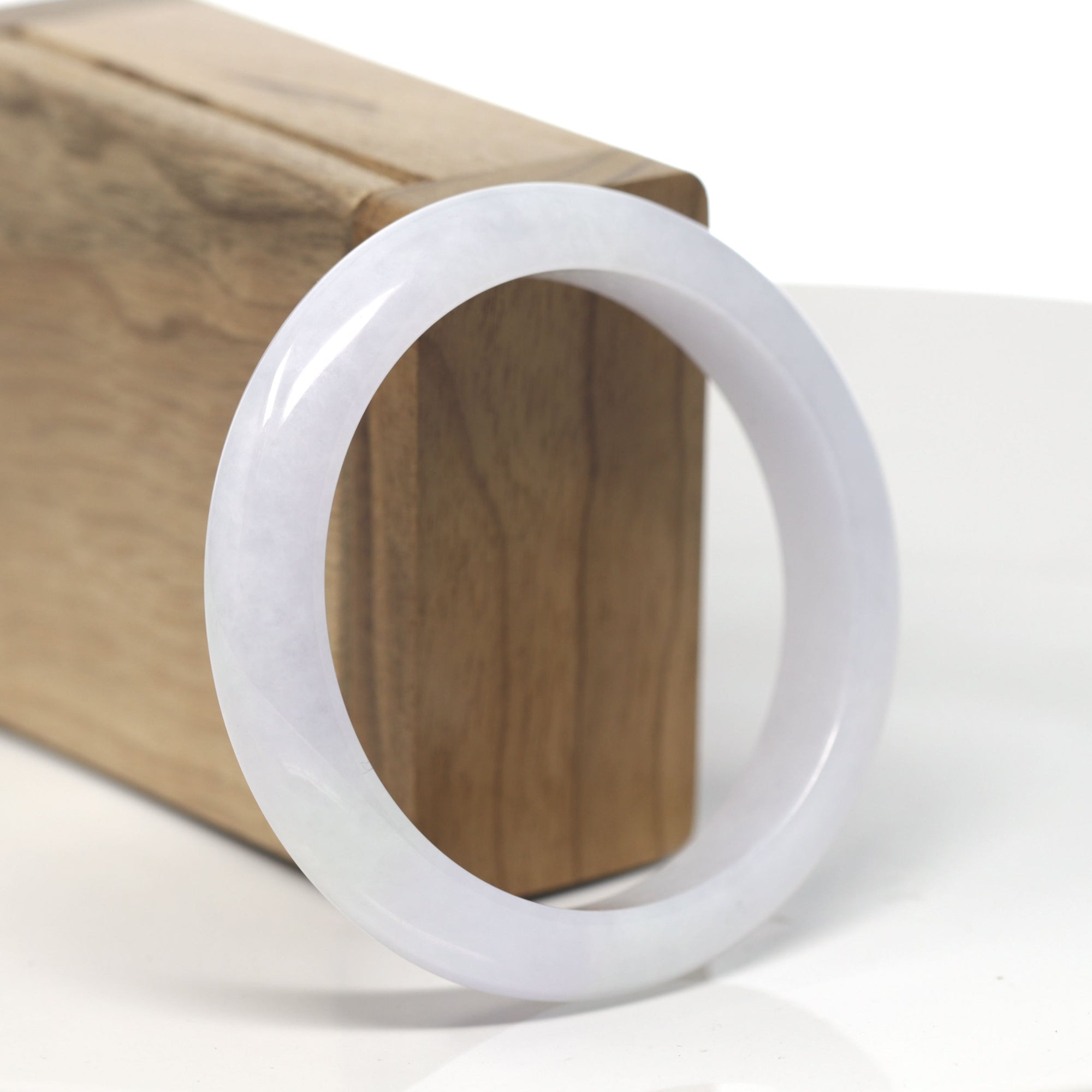 Baikalla White-Lavender Jadeite Jade &quot;Half Round&quot; Bangle Bracelet (57.5mm) 