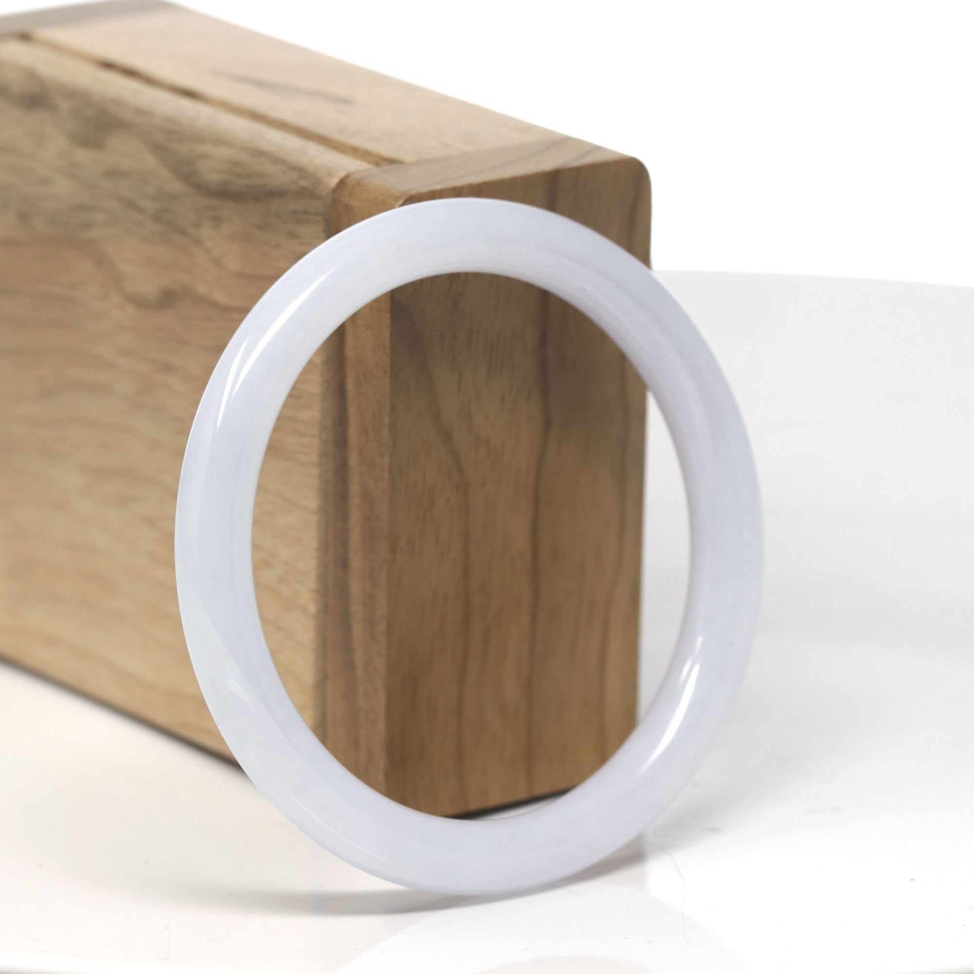 Baikalla White &quot;Traditional Round&quot; Jadeite Jade Bangle Bracelet (55mm) 