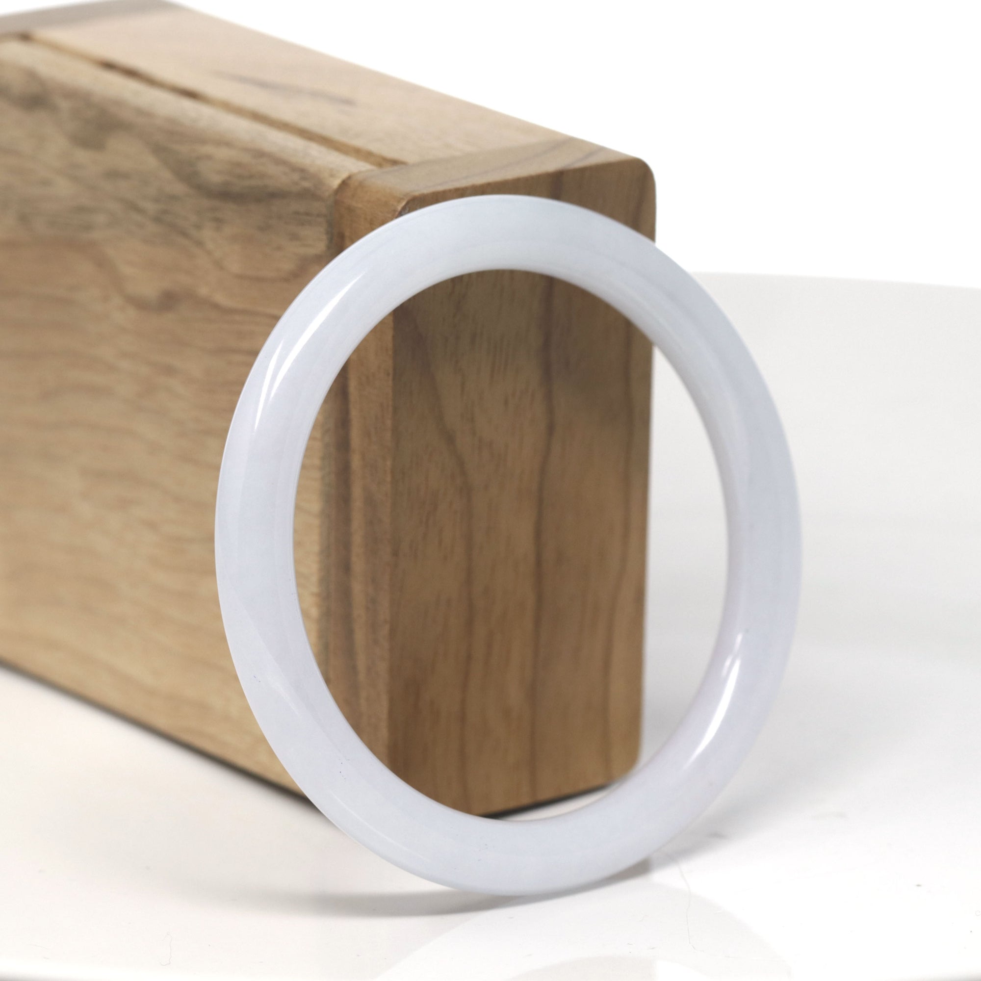 Baikalla White &quot;Traditional Round&quot; Jadeite Jade Bangle Bracelet (55mm) 