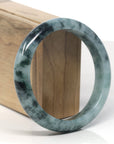 Baikalla Deep Blue-Green Flower Jadeite Jade "Half Round" Bangle Bracelet (61.5mm) 