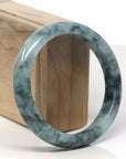 Baikalla Deep Blue-Green Flower Jadeite Jade "Half Round" Bangle Bracelet (61.5mm) 