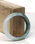 Baikalla White-Green W/ Blue-Green Flowers Jadeite Jade Oval Bangle (56.3mm ) 