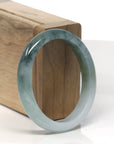 Baikalla White-Green W/ Blue-Green Flowers Jadeite Jade Oval Bangle (56.3mm ) 