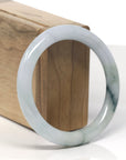 Baikalla White-Green W/ Blue-Green Flowers "Traditional Round" Jadeite Jade Bangle Bracelet (56.3mm) 