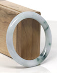 Baikalla White-Green W/ Blue-Green Flowers "Traditional Round" Jadeite Jade Bangle Bracelet (56.3mm) 