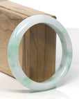Baikalla White & Vibrant Green Flower Jadeite Jade "Half Round" Bangle Bracelet (58.9mm) 