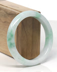 Baikalla White & Vibrant Green Flower Jadeite Jade "Half Round" Bangle Bracelet (58.9mm) 